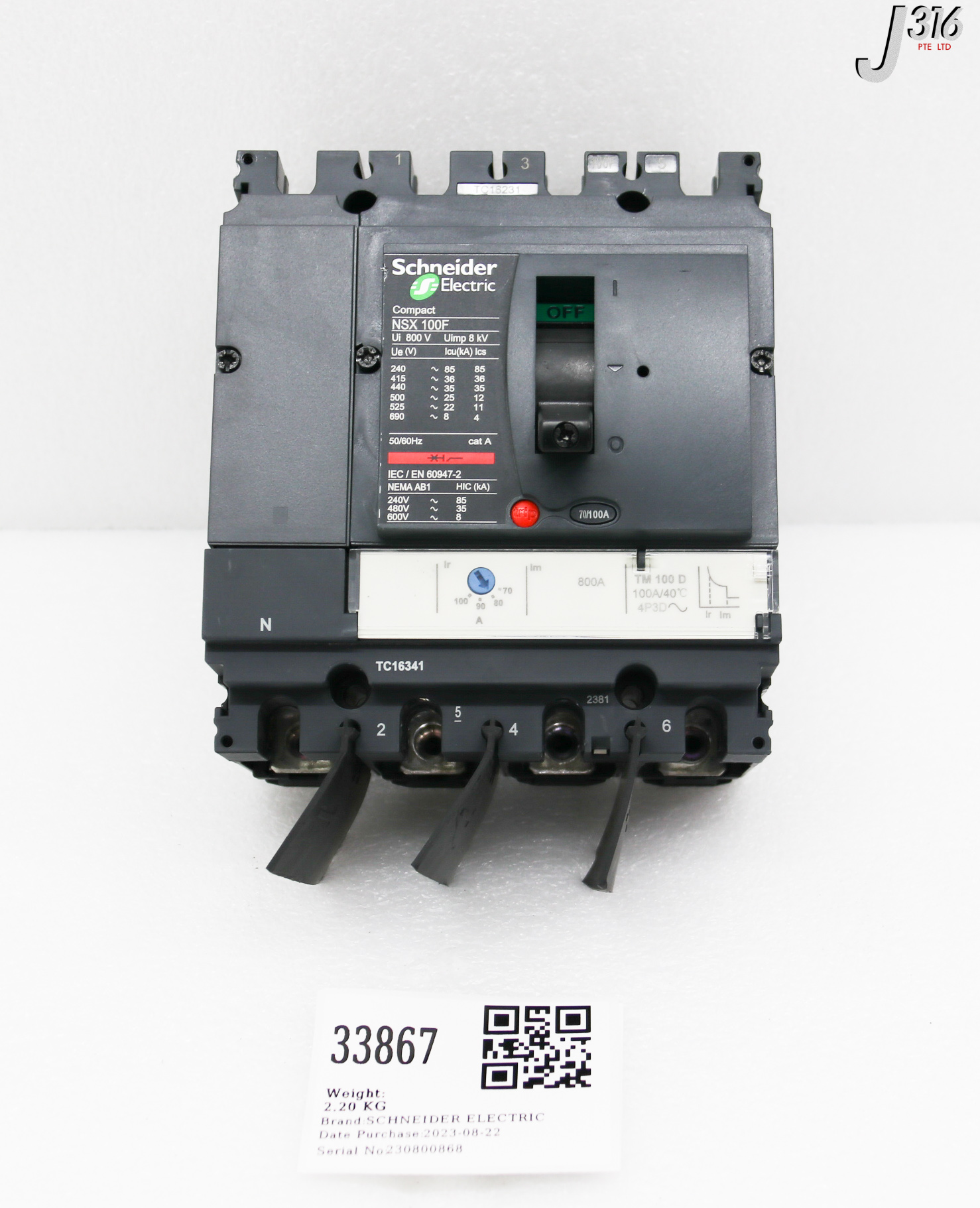 33867 SCHNEIDER ELECTRIC 4-POLE CIRCUIT BREAKER, 70/100A, LV429640
